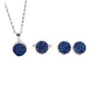 S925 Fashion Collier en Argent Sterling Boucles D'Ouverture de Bague Set Bijoux Pour Femmes Océan Bleu Crystal Round Classic Charm Retro Cadeau Créatif, LJBLEUSK
