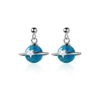 S925 Ongle Champignon Blanc Femme Style Art Coréen Mode Mignon Planète Bleue Ciel Étoilé Douxune Paire, LJBLEUSK