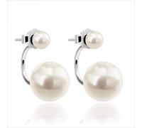 S925 Perles de Coquille D'Argent Boucles D'Oreilles en Perles Synthétiques Boucles D'Oreilles Doubles Bijoux en Argentblanc, LJBLEUSK