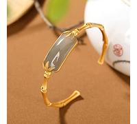 S925 Plated Natural Hetian Jade Leaf Knot Lady Open Women's Bracelets
