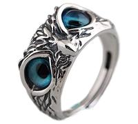 S925 Sterling Ring Demon Eye Owl Anneau pour Femmes Filles Rétro Ouvert Anneau Hibou Réglable