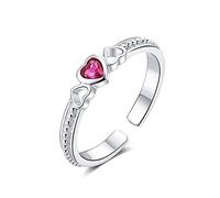 S925 Sterling Rouge Coeur Creux Anneau Mode Ouverture réglable Zircon Anneau de Mariage Enagement Anniversaire Anneau Bijoux Cadeaux pour Les Femmes,