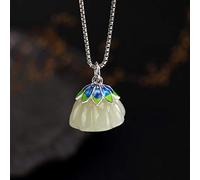 S925 Sterling Silver Necklace Women's Lotus Jade Pendant Classic Simple Palace National Wind Fashion Exquisite Gift, LJBLEUSK