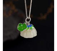 S925 Sterling Silver Necklace Women's Lotus Jade Pendant Classic Simple Palace National Wind Fashion Exquisite Gift, LJBLEUSK