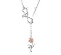 S925 Sterling Silver Stethoscope Necklace Doctor Nurse RN Medical Student Graduation Necklaces Rose Pendant Y Necklace Medical Jewelry Gifts for Women