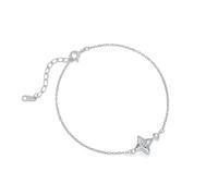 S999 Bracelet en argent pur avec étoile à quatre branches pour femme - Design minimaliste céleste (plaqué or blanc avec accents de zircon)