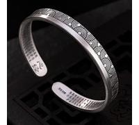 S999 Pure Retro Matte Auspicious Cloud Heart Sutra Pattern Men and Women Opening Women's Bracelets