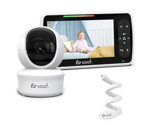 saaf Babyphone avec Caméra et Écran 5” - Caméra Orientable et Pivotante avec Fonction Zoom - Fonction Parler & Vision Nocturne - Berceuses Intégrées - Luminosité Réglable - Support Flexible Inclus
