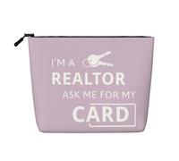 SAAKE I'M A Realtor Ask Me Print Trousse de maquillage de voyage avec poches zippées pour femme, noir, One Size