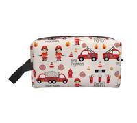 SAAKE Little Boys And Girls In Firefighters Print Travel Cosmetic Sac de rangement zippé grande capacité pour articles de toilette essentiels quotidiens, blanc, One Size