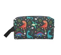 SAAKE Sac de rangement à fermeture éclair de grande capacité avec imprimé dinosaure pour produits de toilette essentiels quotidiens, blanc, One Size