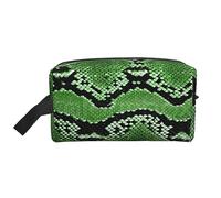 SAAKE Sac de rangement à fermeture éclair grande capacité pour produits de toilette essentiels quotidiens Motif peau de serpent Vert, blanc, One Size