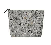 SAAKE Trousse de maquillage à une seule couche avec poches zippées pour femme Motif journal, noir, One Size