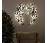SAAKO Art Mural en métal d'aile d'ange de LED, décoration Murale d'ailes d'ange en métal, Sculpture Murale d'ailes de Fer forgé, enseignes de néons d'aile d'ange suspendues au Mur,22.80" x 22.80"