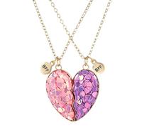 Saalort BFF Best Friends Colliers assortis pour 2 pendentifs en forme de | Demi-collier en forme de cœur brisé rose et violet - Cadeau d'amitié longue distance pour femme