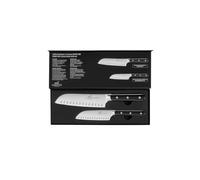 SABATIER - Coffret Exotique de 2 couteaux - Mini-Santoku et Santoku EGIDE ABS - Lame Alvéolée de 12 cm et 18 cm - Idéal pour Trancher, Émincer et Hacher avec Précision