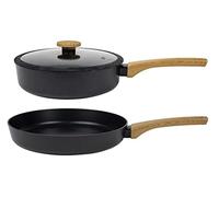 Sabatier Terra Lot de 3 poêles à induction - Sauteuse de 24 cm de haut avec couvercle - Poêle de 28 cm - Passe au lave-vaisselle - Économie d'énergie