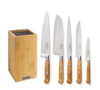 SABATIER TROMPETTE - Bloc 5 couteaux de cuisine - Essentiel - Acier 5Cr15MoV - Finition Satinée - 26 x 15.5 cm - Bois clair