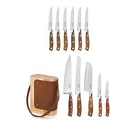 SABATIER TROMPETTE Bloc avec 5 couteaux Ryokan, 22.5x17.5x9 cm, Bois | Bloc avec 5 couteaux de cuisine et 6 couteaux steak, Acier 5Cr15MoV satiné, Manche frêne, 22.5x17.5x9 cm