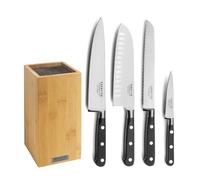 SABATIER TROMPETTE Bloc spaghettis Bambou + 4 couteaux Origin, 26x15.5cm | Bloc spaghetti Bambou avec 4 couteaux Origin (Office, Chef, Santoku, Pain), Acier 5Cr15MoV satiné, Manche ABS, Bois/Noir