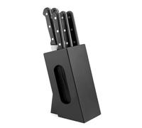 SABATIER TROMPETTE - Bloc tiges spaghetti bois et 5 couteaux de cuisine : Désosser, Saigner, Découper, Boucher, Pain - Universal - Acier MoV satinée manche ABS rivets acier - 11 x 15.5 x 25 cm - Noir