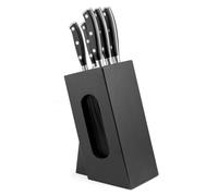 SABATIER TROMPETTE - Bloc tiges spaghetti bois Noir et 5 couteaux de cuisine : Office, Désosser, Pain, Santoku, Chef - Vulcano - 5Cr15MoV - 26 x 15.5 cm - Noir