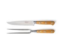 SABATIER TROMPETTE - Couteau et fourchette à découper - Essentiel - Acier MoV (Molybdène Vanadium) finition satinée manche bois de pakka - 27.5 cm (Lame 15.5 cm) - Bois naturel