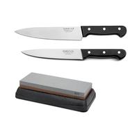TROMPETTE - Ensemble 2 couteaux de cuisine et 1 pierre à aiguiser - Universal - Acier 5Cr15MoV - Finition Satinée - Noir