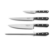 SABATIER TROMPETTE - Ensemble 3 couteaux de cuisine et 1 fusil à aiguiser - Origin - Acier 5Cr15MoV - Finition Satinée - Noir