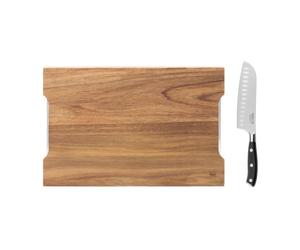 SABATIER TROMPETTE Planche à découper avec tiroirs + Santoku, Bois acacia