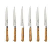 SABATIER TROMPETTE - Set 6 couteaux steak - Essentiel - Acier MoV (Molybdène Vanadium) finition satinée manche bois de pakka - 22 cm (Lame 11.5 cm) - Bois naturel