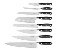 SABATIER TROMPETTE - Set 8 couteaux de cuisine : Office, Désosser, Filet de Sole, Santoku, Pain, Chef - Vulcano - Acier 5Cr15MoV finition satinée manche POM pleine soie avec rivets inox - Noir