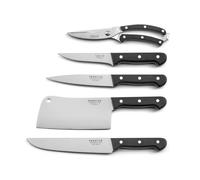 SABATIER TROMPETTE - Set de 3 couteaux de cuisine : Désosser, Saigner, Boucher, Couperet et sécateur - Universal - Acier MoV finition satinée manche ABS et rivets acier - Noir
