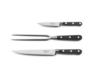 SABATIER TROMPETTE - Set de 3 couteaux de cuisine : Office, Couteau et fourchette à découper - Origin - Acier 5Cr15MoV finition satinée manche ABS - Noir