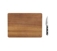 SABATIER TROMPETTE - Set planche à découper rectangulaire 39 x 28 x 3 cm et couteau office 20 cm (Lame 10 cm) - Planche en bois d'acacia huilé certifié FSC - Bois/Noir
