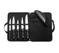 SABATIER TROMPETTE - Trousse avec 5 couteaux de cuisine : Désosser, Saigner, Découper, Filet et Boucher - Universal - Acier MoV finition satinée manche ABS et rivets acier - 40 x 30 cm - Noir