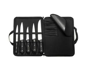 SABATIER TROMPETTE - Trousse avec 5 couteaux de cuisine : Désosser, Saigner, Découper, Filet et Boucher - Universal - Acier MoV finition satinée manche ABS et rivets acier - 40 x 30 cm - Noir