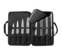 SABATIER TROMPETTE - Trousse fusil à aiguiser, 7 couteaux de cuisine: Désosser, Saigner, Découper, Filet, Boucher, Pain, Couteau à jambon - Universal - Acier MoV manche ABS rivets - 44 x 30 cm - Noir