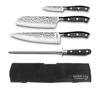 Sabatier Trompette - Trousse souple avec couteaux de cuisine et fusil à aiguiser - Carbon - Acier 5Cr15MoV - Finition Satinée - 43.5 x 49.3 cm - Noir