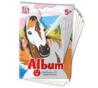 Sabbiarelli Sand-it for Fun - Album Les Chevaux : 5 Dessins préencollés à colorier avec Le Sable (Sable Non Inclus), pour garçons et Filles 5 Ans+
