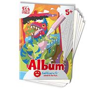 Sabbiarelli Sand-it For Fun - Album Dinosaures avec 5 Dessins Autocollants à Colorier avec du Sable Coloré (non inclus). Activités Créatives, Pré-Écriture, Jeu pour Garçons et Filles 5+