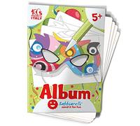Sabbiarelli Sand-it For Fun - Album Les Masques : 4 Feuilles Adhésives A5 avec 4 Masques à Colorier avec du Sable Coloré (NON INCLUS) - Élastiques Inclus, Sand Art de Carnaval pour Enfants 5+