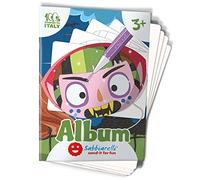 Sabbiarelli Sand-it For Fun - Album Les Masques Monstrueux : 4 Feuilles Adhésives A5 pour Créer 4 Masques d’Halloween à Colorier avec du Sable Coloré (NON INCLUS) - Élastiques Inclus, Enfants 3+