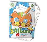 Sabbiarelli Sand-it For Fun - Album Les Petits Masques : 4 Feuilles Adhésives A5 avec 4 Masques à Colorier avec du Sable Coloré (NON INCLUS) - Élastiques Inclus, Sand Art de Carnaval Enfants 3+
