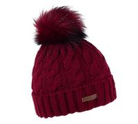 SABBOT Bonnet classique pour femme avec pompon en fourrure - Doublure polaire - Bonnet d'hiver tricoté - Bonnet chaud avec col, bordeaux, Einheitsgröße-L