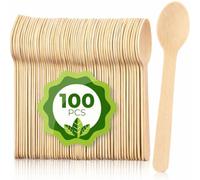 Sabco - 100 cuillères en bois de qualité supérieure - Cuillères en bois jetables - Solides et durables - Excellente alternative aux couverts en plastique, couverts en bois de bouleau. - Couverts