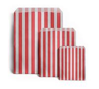 Sabco - Lot de 100 sacs à bonbons rouges en papier rayé pour confiseries de fête, de mariage (17,8 x 22,9 cm)