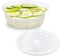 Sabco Lot de 50 pots à sauce ronds en plastique transparent de 283,5 g avec couvercles - Pots de charcuterie de 300 ml pour tremper, ketchup, chutney, condiments - Conteneurs pour faire fondre la cire