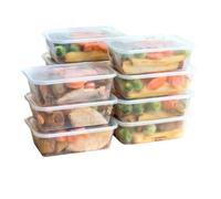 Sabco - Lot de 50 récipients en plastique réutilisables pour micro-ondes avec couvercles de 650 ml - Sans BPA, adaptés au congélateur et au lave-vaissage, boîtes de conservation alimentaire durables