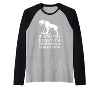 Saber Tooth Tiger Evolution Reset Vintage Animal Lover Humour Manche Raglan